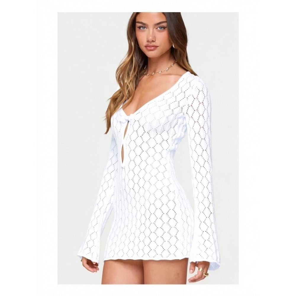Edikted Brie Cut Out Crochet Mini Dress White Size S